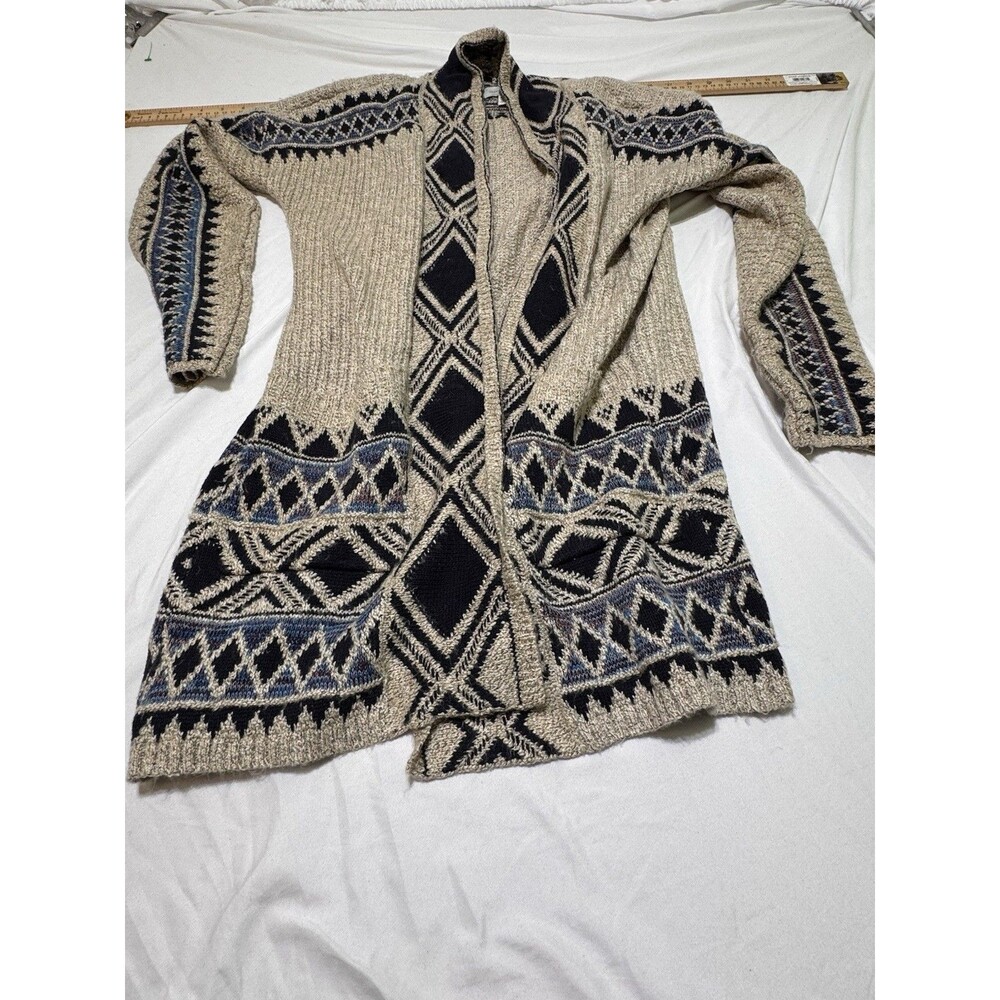 Lucky Brand Oversized Duster Sweater Aztec Chunky Knit Western Rodeo Cowgirl XS‎